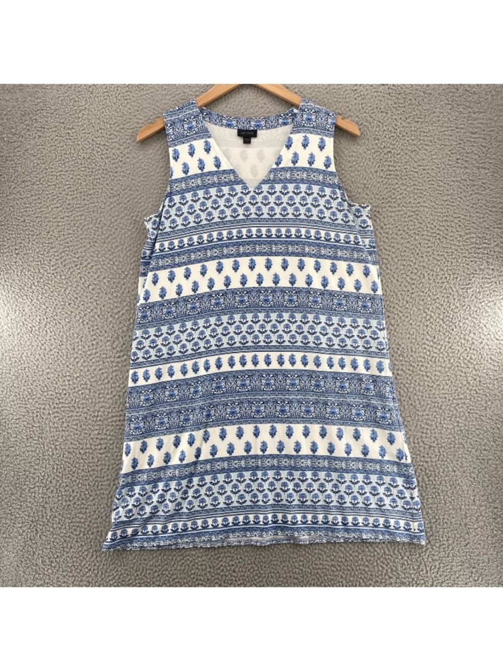 J Jill Dress Womens Large Petites Blue Floral Sleeveless V Neck Stretch Pockets